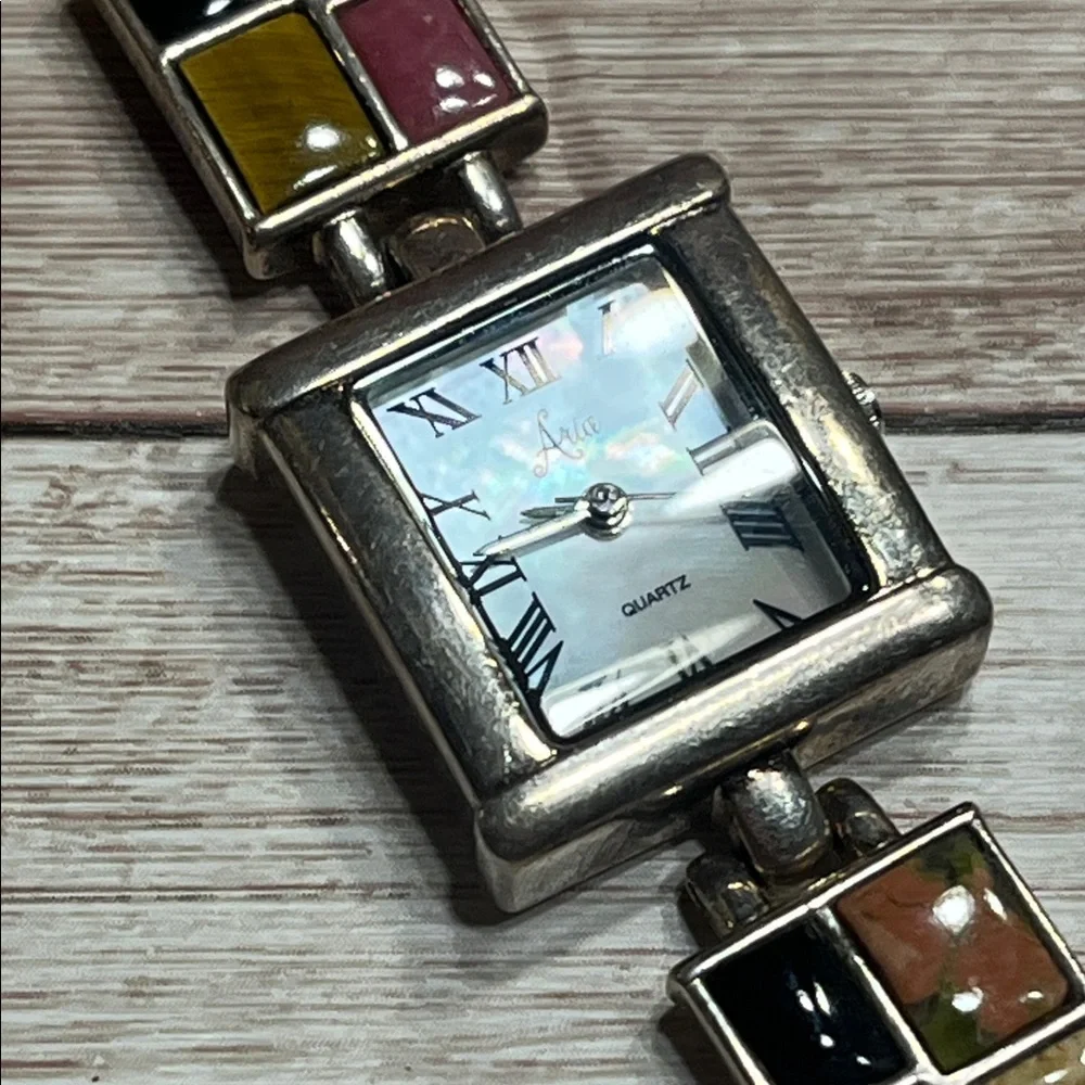 Aria Quartz 925 Silver Multicolor Square Dial Watch